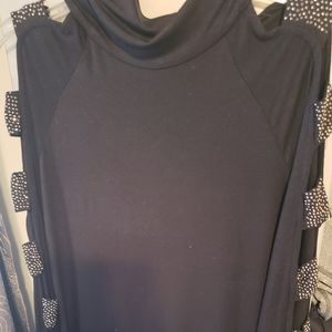 black mini cowl neck dress with open sequined sleeves. Sz L. Worn twice.